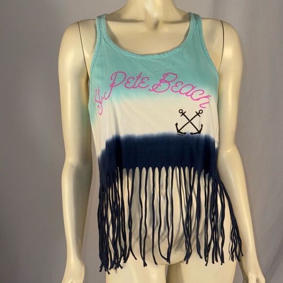 Retro Tie Dye St Pete Beach Fringe Crop Top Tank SIZE Large - Picture 7 of 9